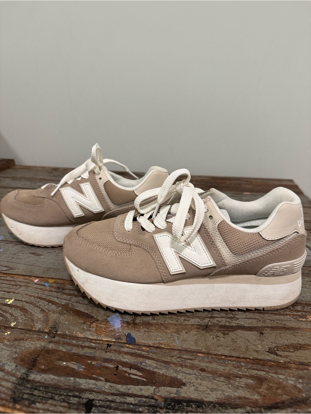 New Balance taupe & white sneakers - Picture 6 of 6